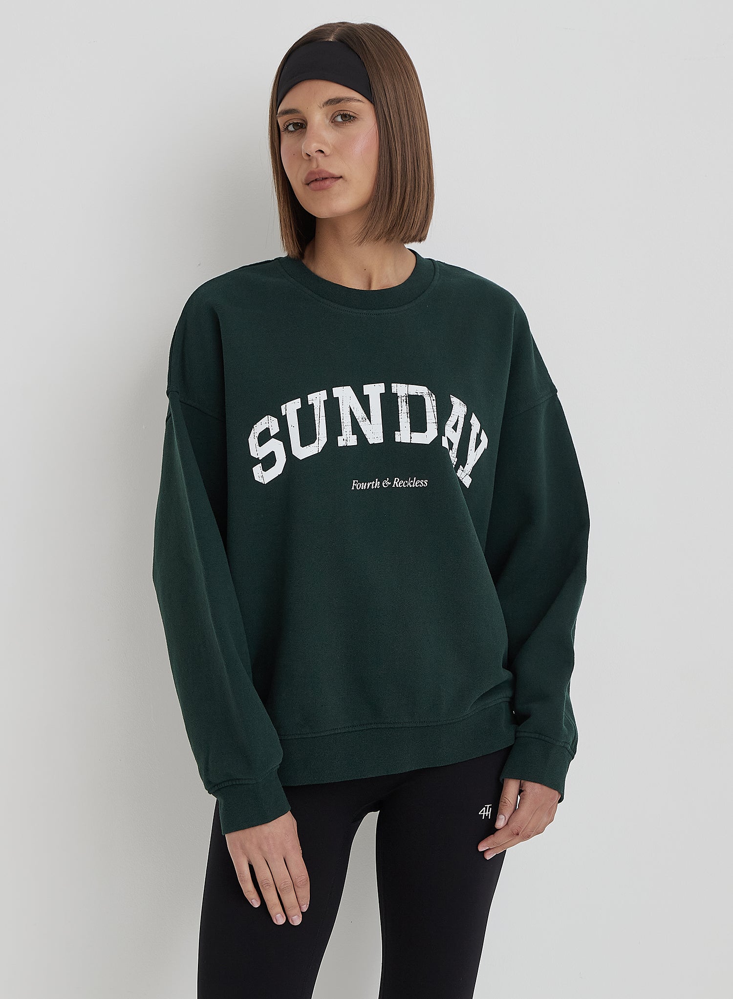 Green Distressed Sunday Slogan Oversized Sweatshirt